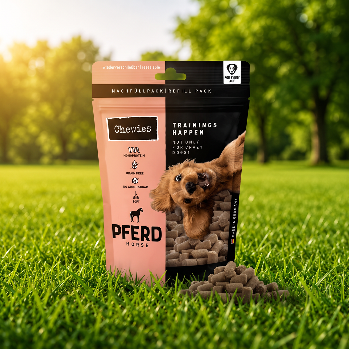 Chewies Trainings-Happen ló jutalomfalat 175 g fűben | Chewies horse training treats 175 g on grass
